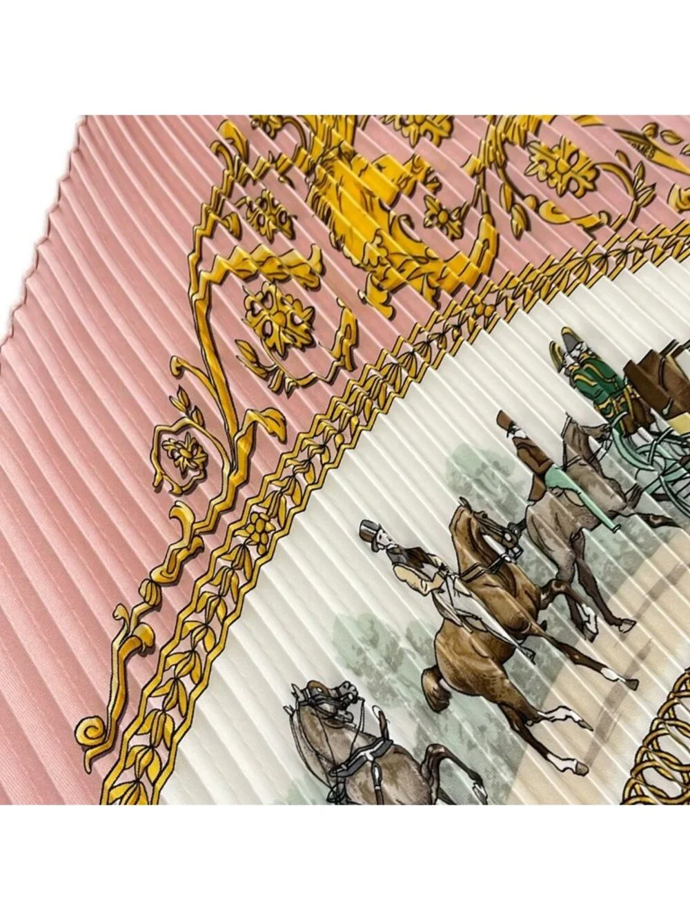 Hermes Scarf Carre Plisse Pink White Multi la Promenade de Longchamps Pleats